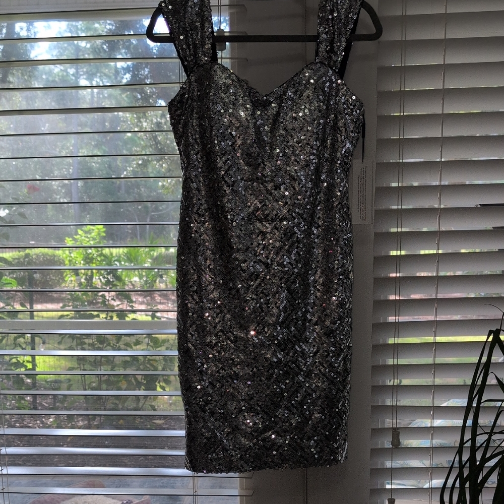 Calvin Klein Silver Sequined Mini Dress. New With Tags ! Size 4